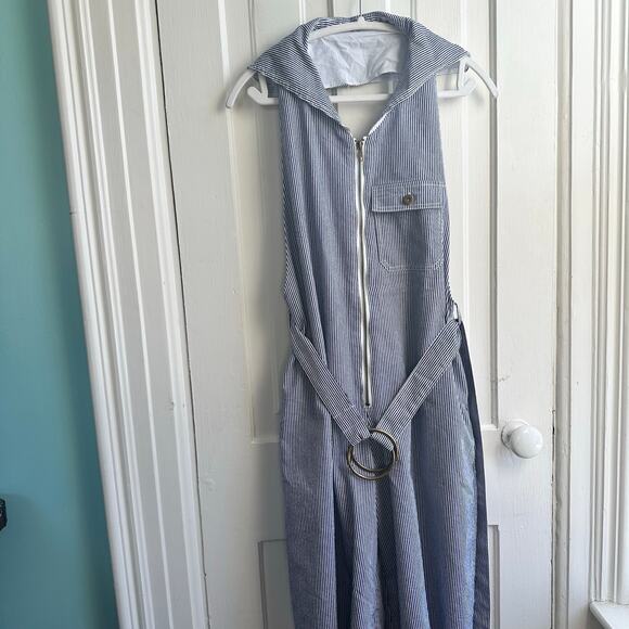 Open-back Striped Cotton Jumpsuit - Picture 3 of 8